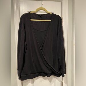 Lane Bryant Size 18/20 Black Waffle Knit Long Sleeve Wrap Lined Pullover Top